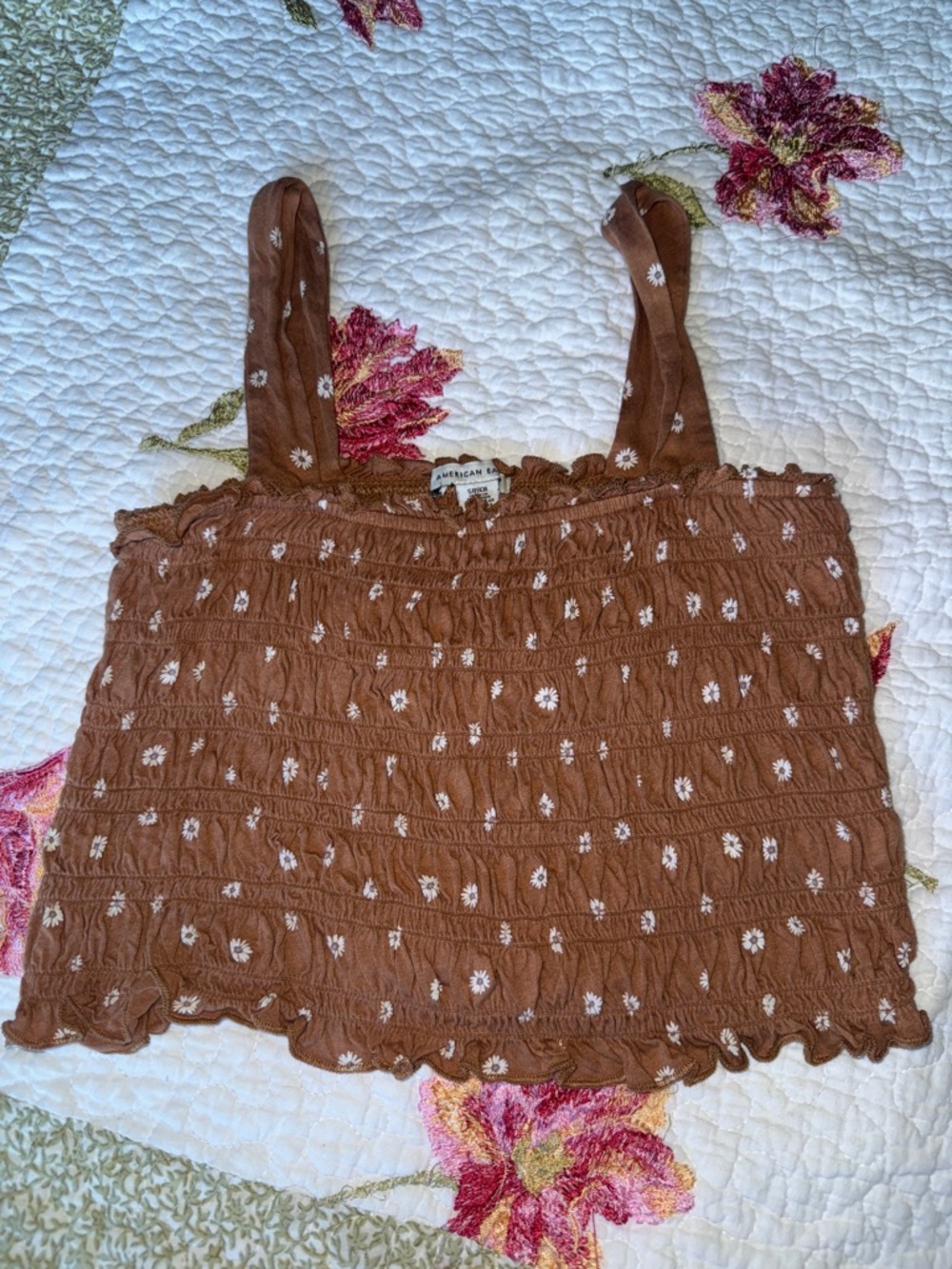 American Eagle Outfitters Brown Floral Smocked Crop Top